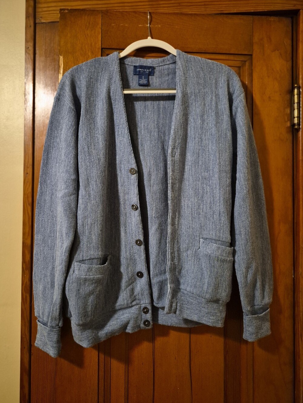 Vintage Men's Heathered Blue Button-Front Cardigan, Shirt Jacket